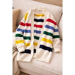 Joie Striped Cardigan Sweater Multicolor Coastal Stripe Open Knit Size S